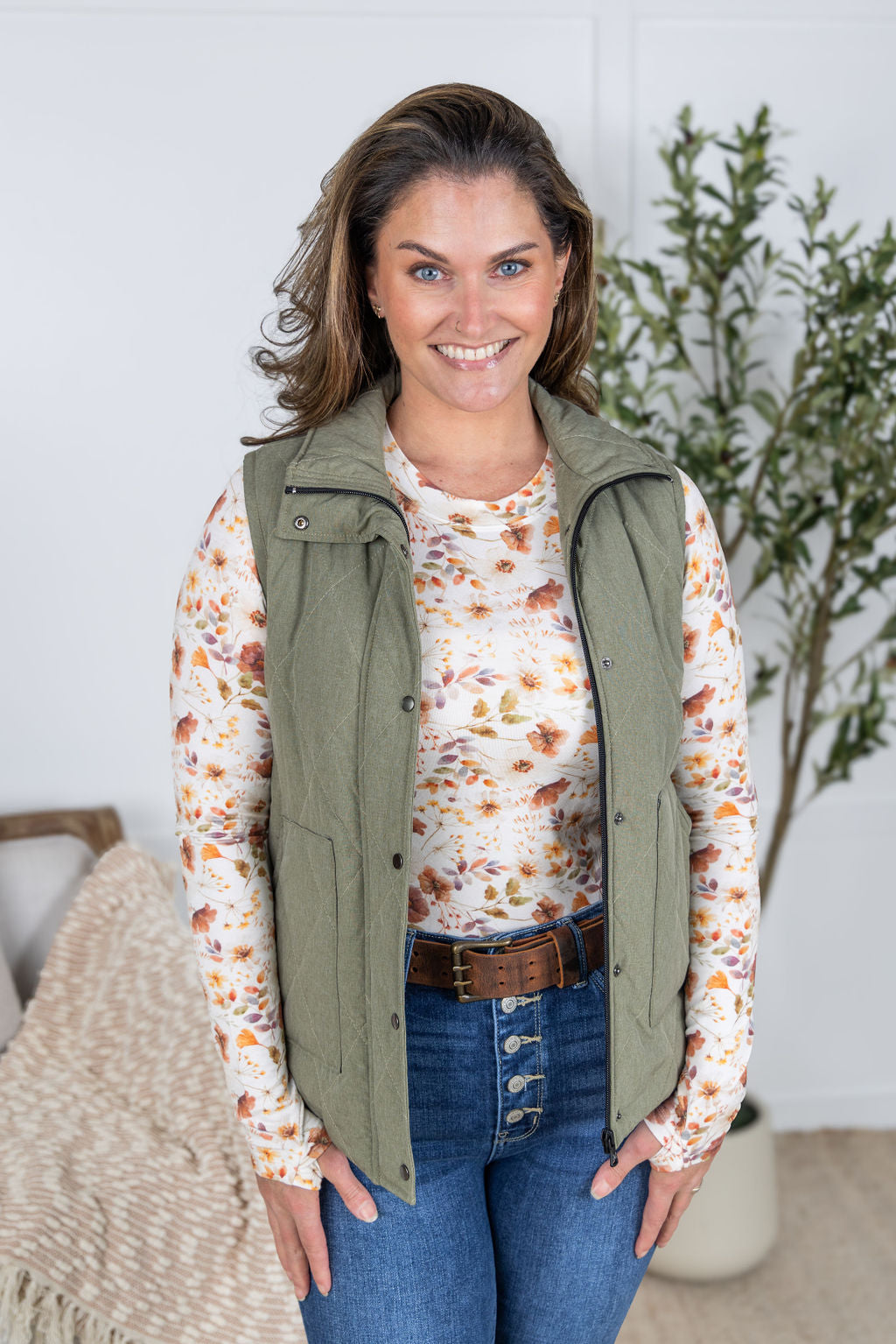 Michelle Mae Remy Zip Up Vest - Heathered Sage