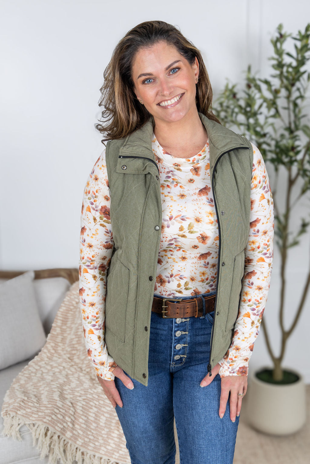 Michelle Mae Remy Zip Up Vest - Heathered Sage