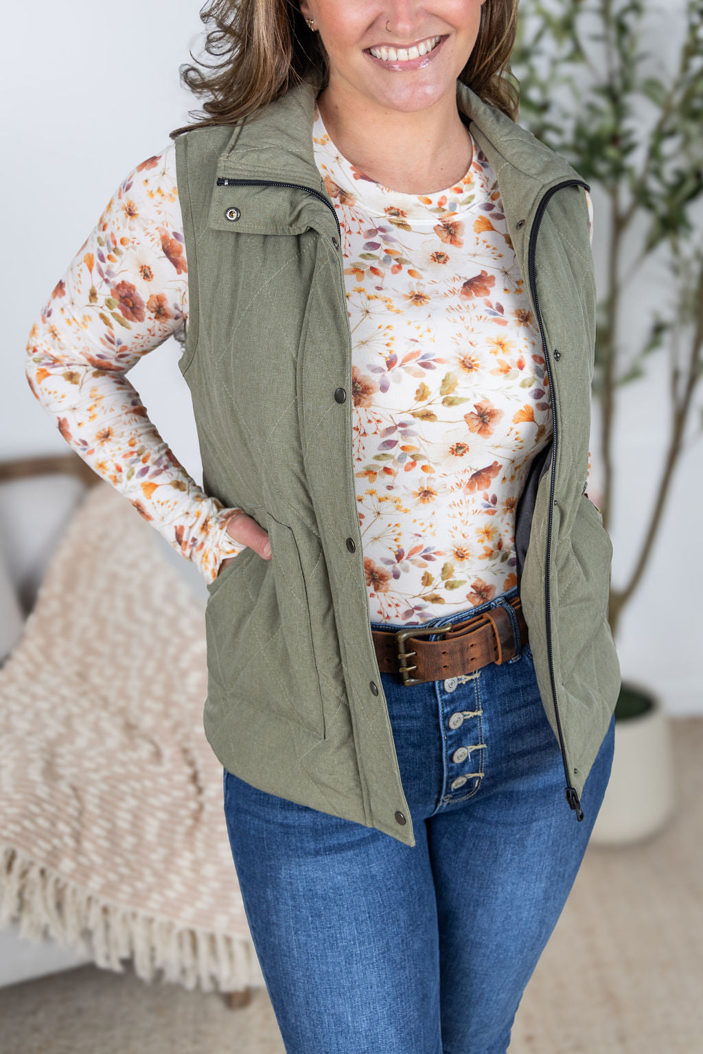 Michelle Mae Remy Zip Up Vest - Heathered Sage