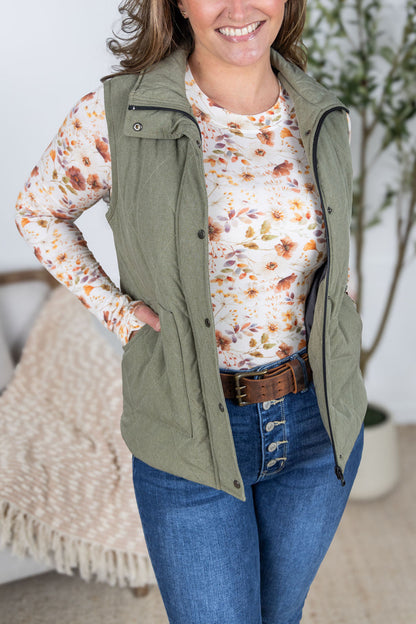 Michelle Mae Remy Zip Up Vest - Heathered Sage