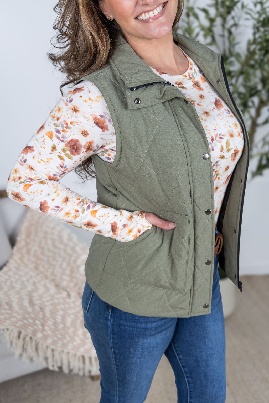 Michelle Mae Remy Zip Up Vest - Heathered Sage