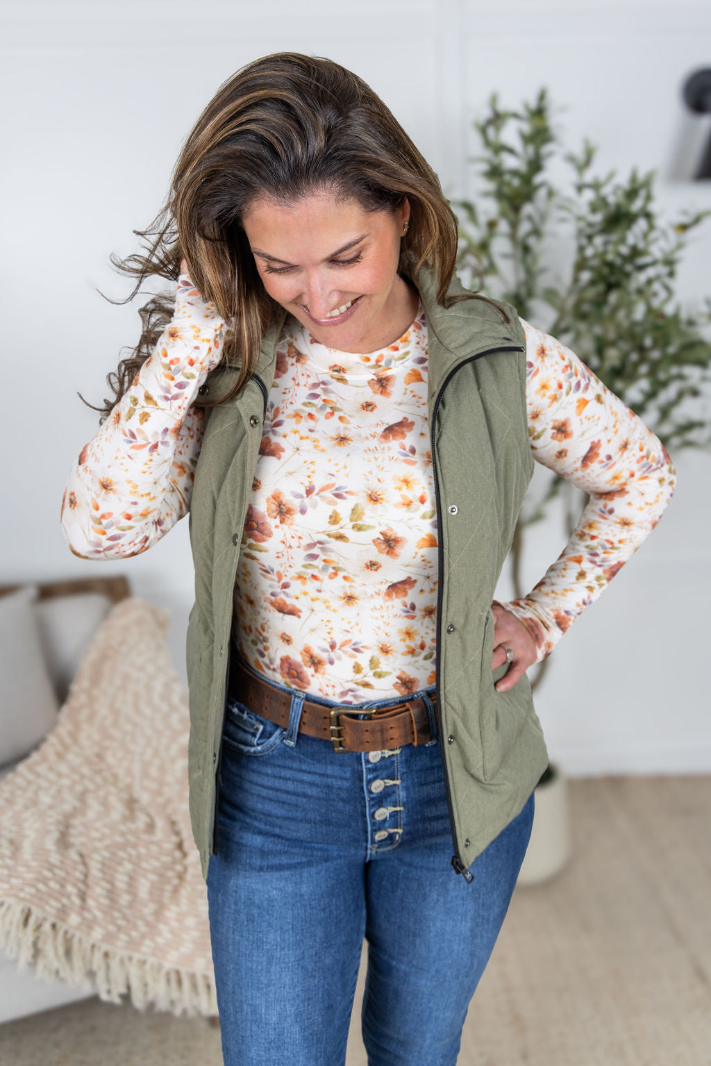 Michelle Mae Remy Zip Up Vest - Heathered Sage