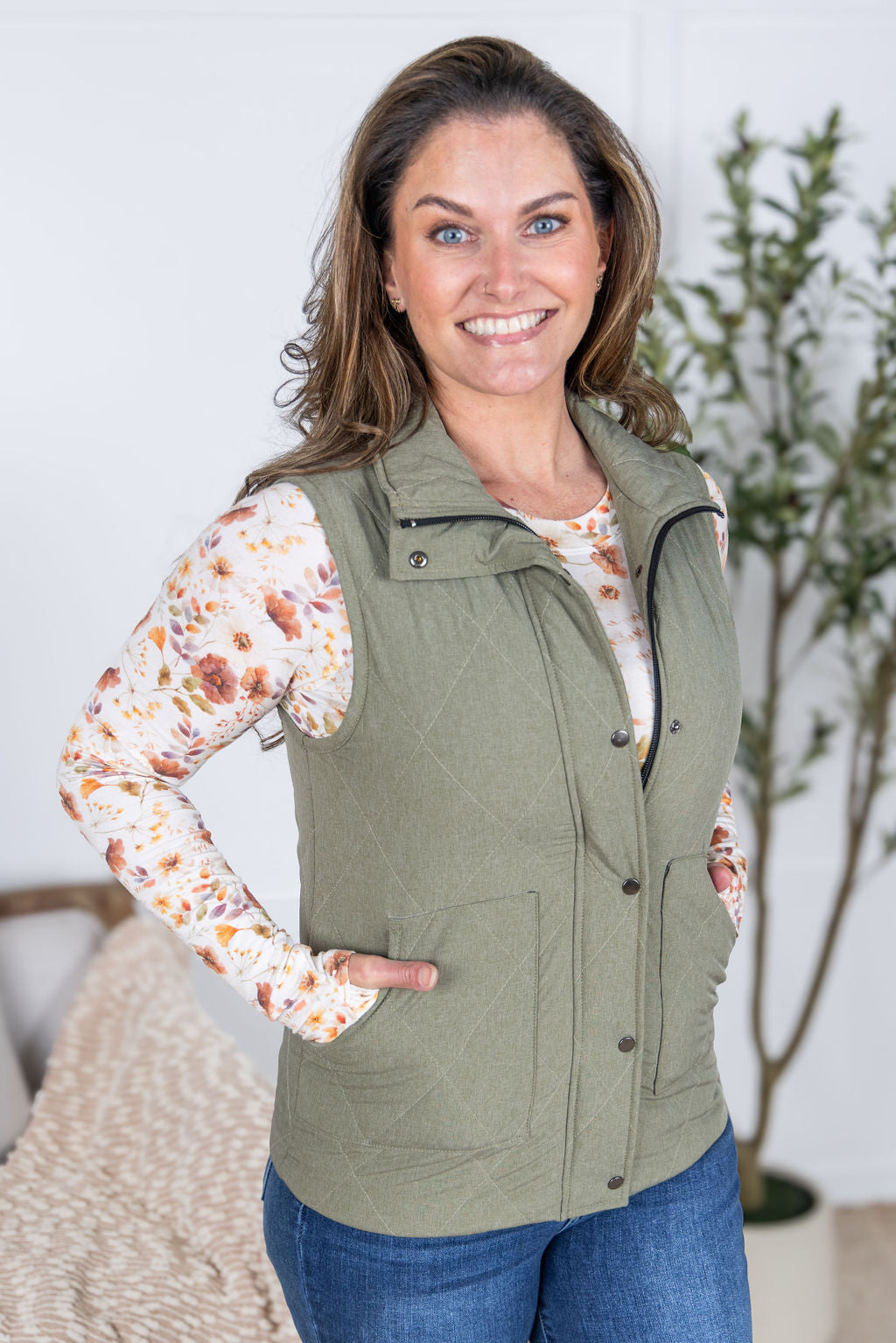 Michelle Mae Remy Zip Up Vest - Heathered Sage
