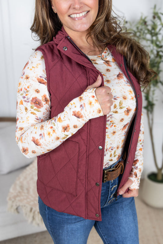 Michelle Mae Remy Zip Up Vest - Heathered Burgundy