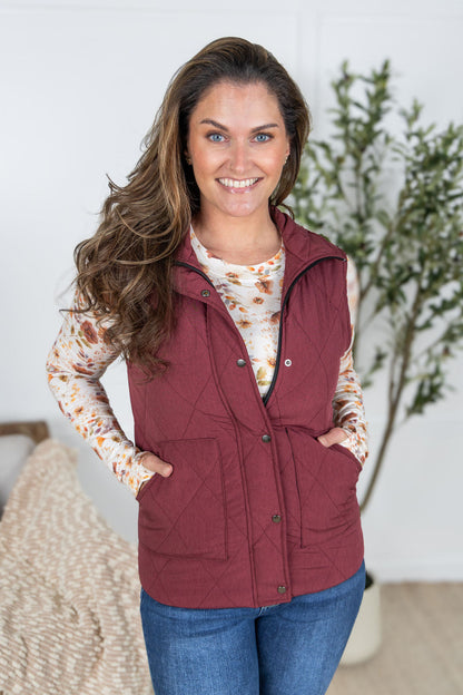 Michelle Mae Remy Zip Up Vest - Heathered Burgundy