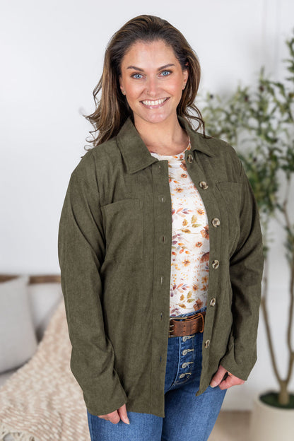 Michelle Mae Lightweight Corduroy Button Down - Olive