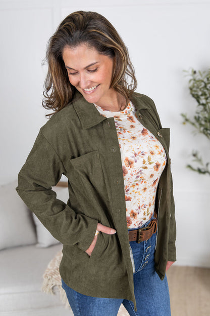 Michelle Mae Lightweight Corduroy Button Down - Olive