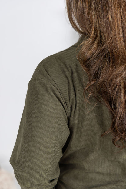 Michelle Mae Lightweight Corduroy Button Down - Olive