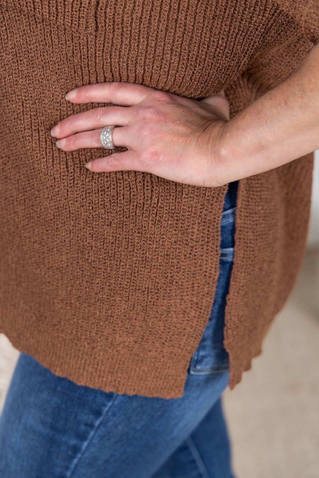 Michelle Mae Annie Open Knit Top - Brown