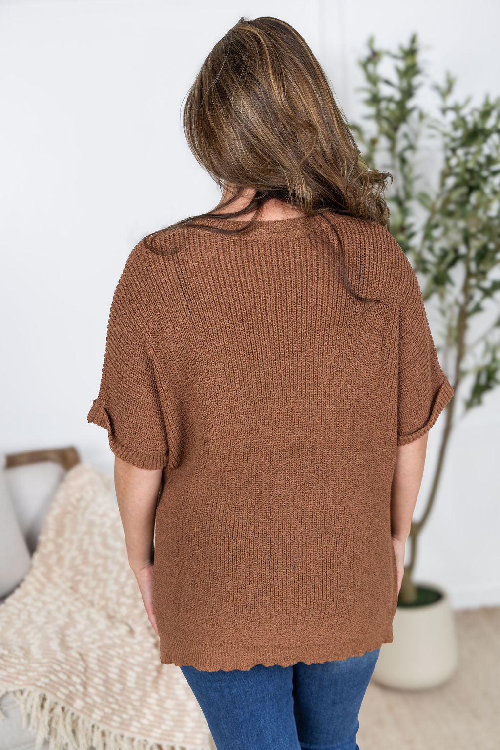 Michelle Mae Annie Open Knit Top - Brown