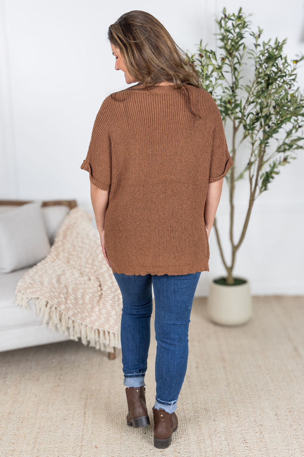 Michelle Mae Annie Open Knit Top - Brown