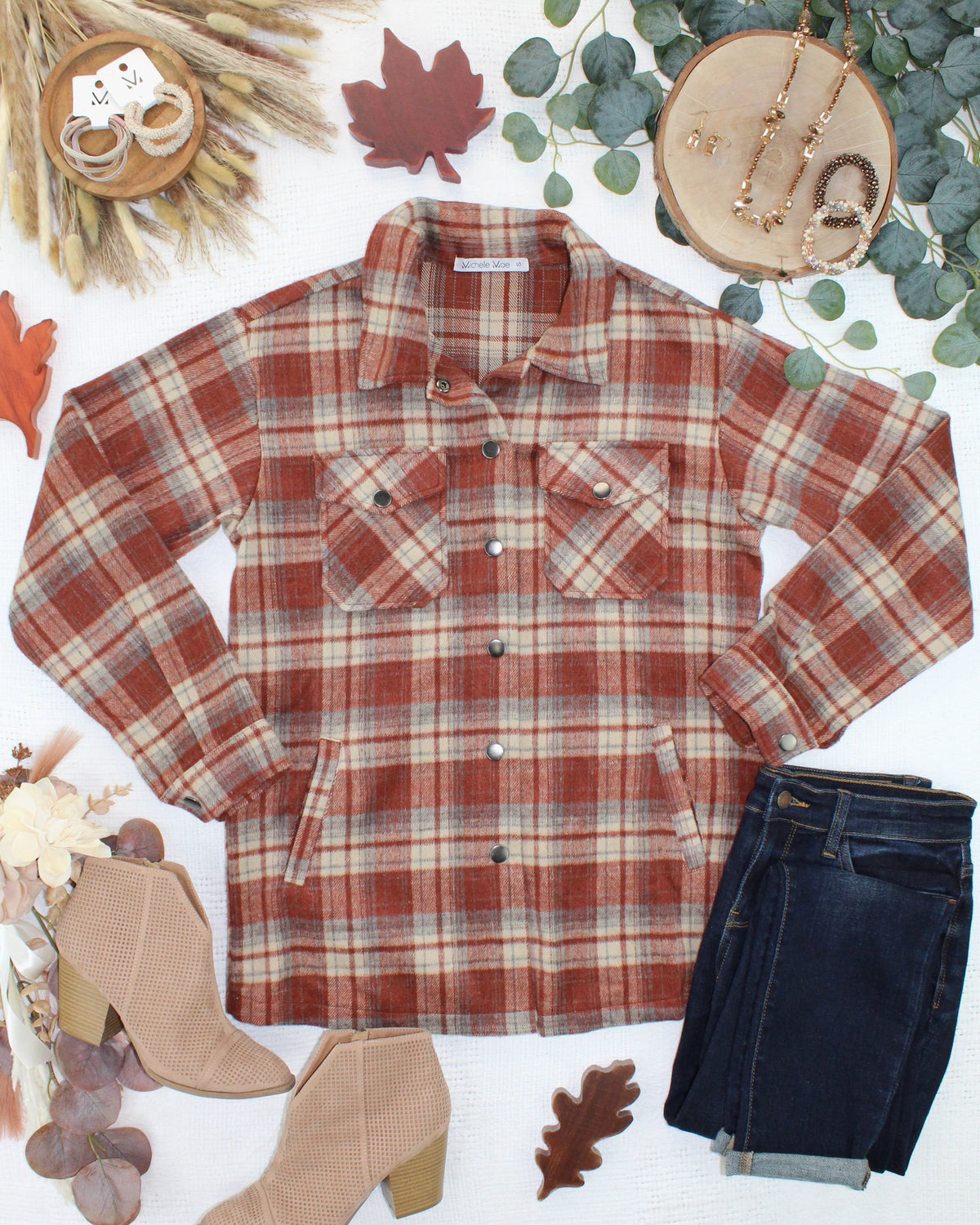 Michelle Mae Norah Shacket - Brick Plaid