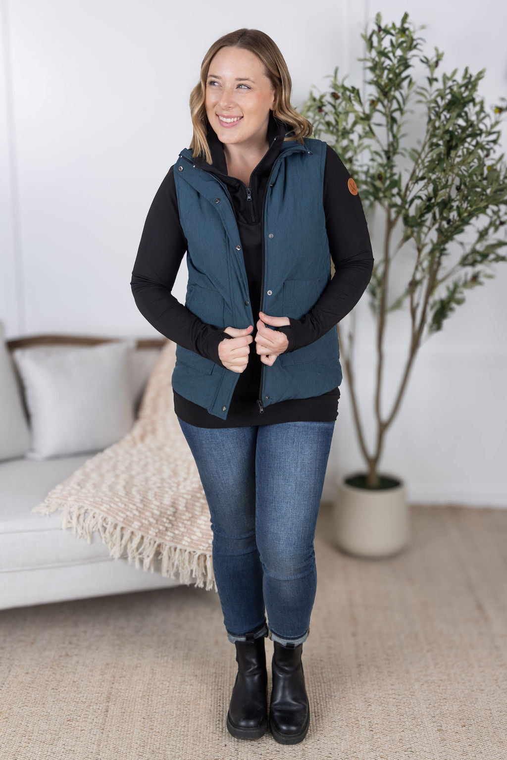 Michelle Mae Remy Zip Up Vest - Teal