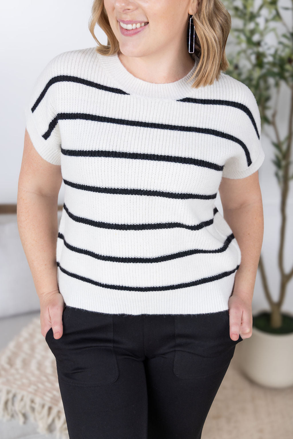 Michelle Mae Striped Sweater Top - Ivory