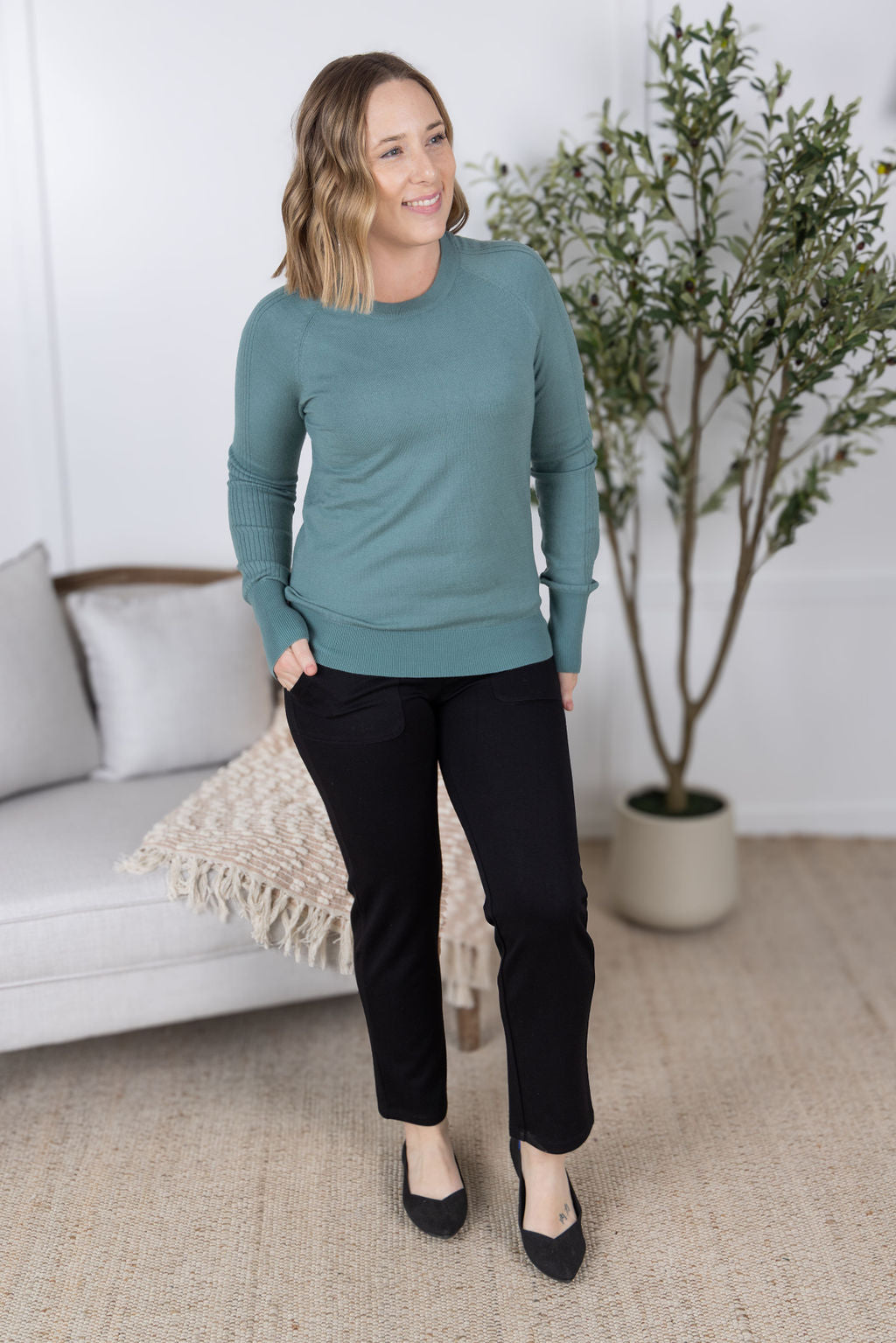 Michelle Mae Ella Long Sleeve Top - Sage