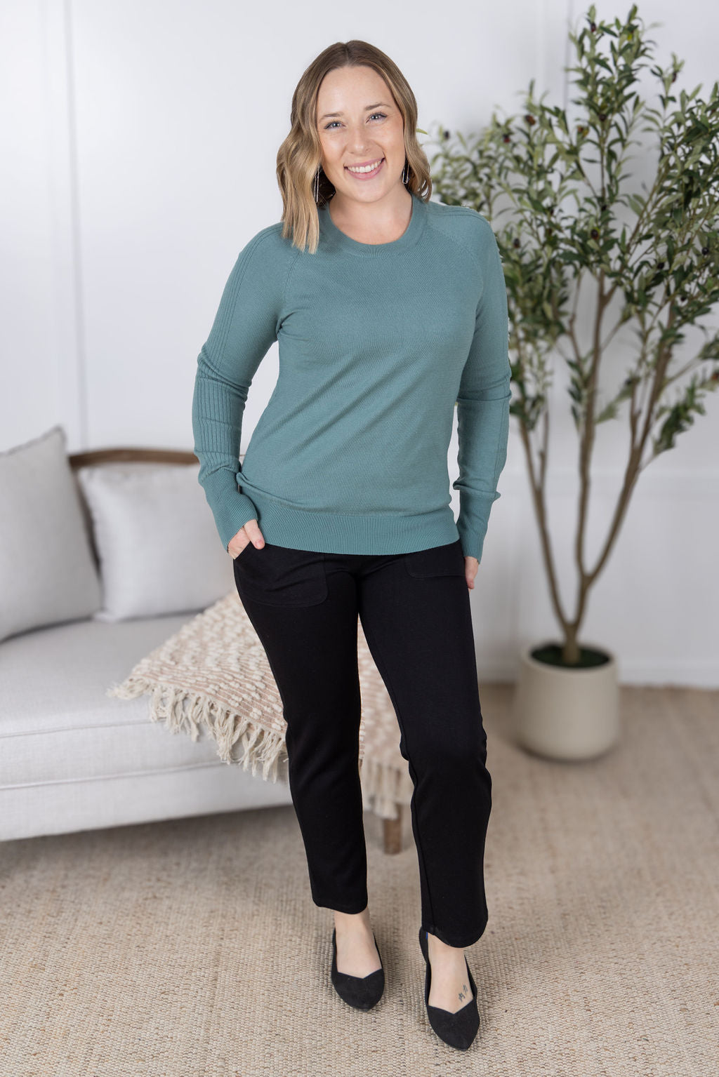 Michelle Mae Ella Long Sleeve Top - Sage