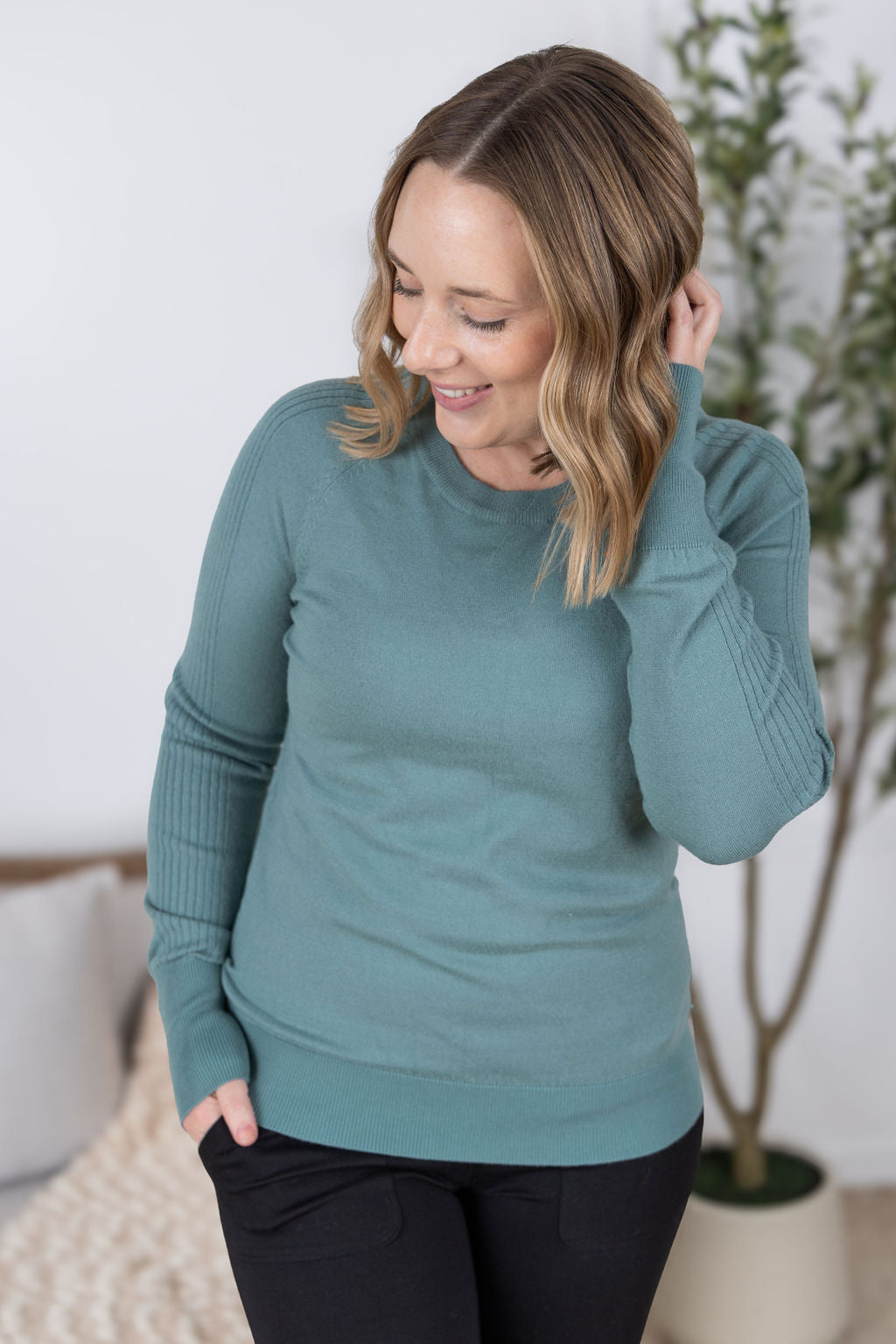 Michelle Mae Ella Long Sleeve Top - Sage