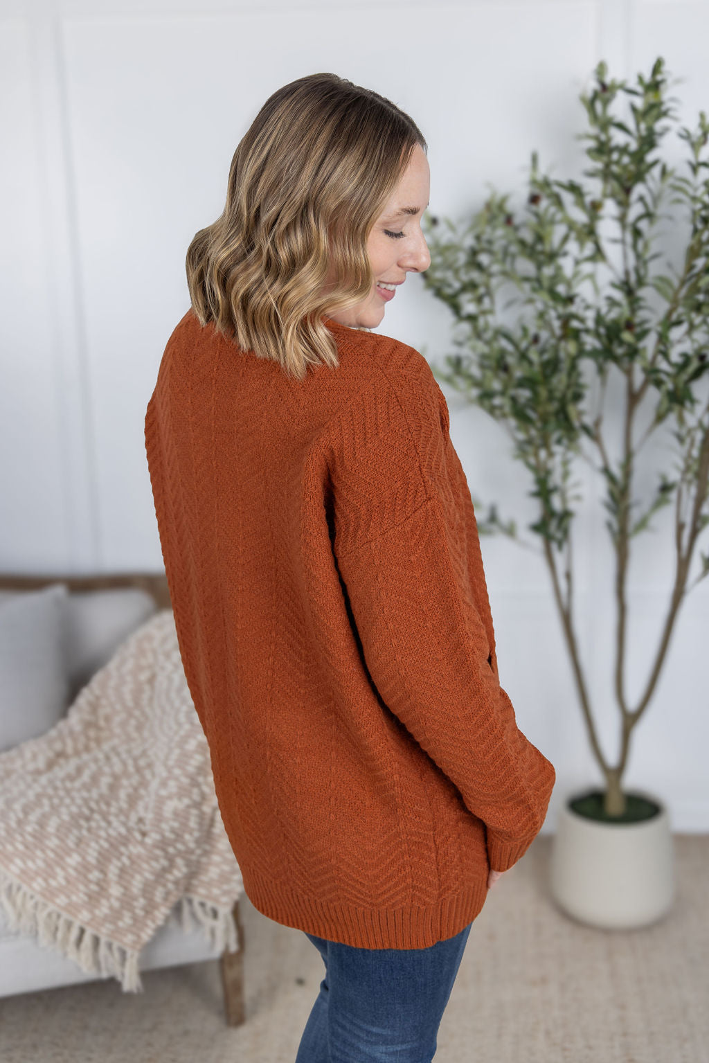 Michelle Mae Billie Open Knit Cardigan - Rust
