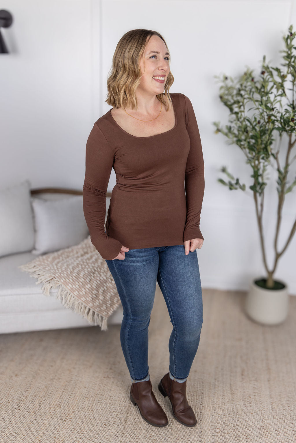 Michelle Mae Alyssa Long Sleeve Top - Brown