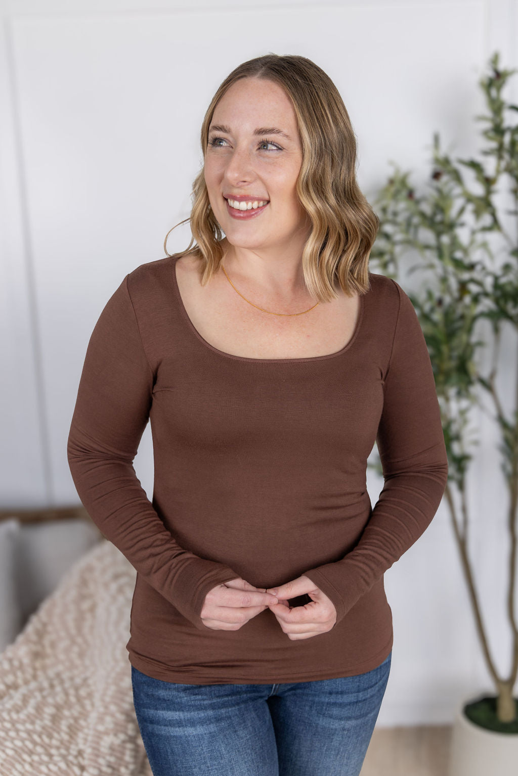 Michelle Mae Alyssa Long Sleeve Top - Brown