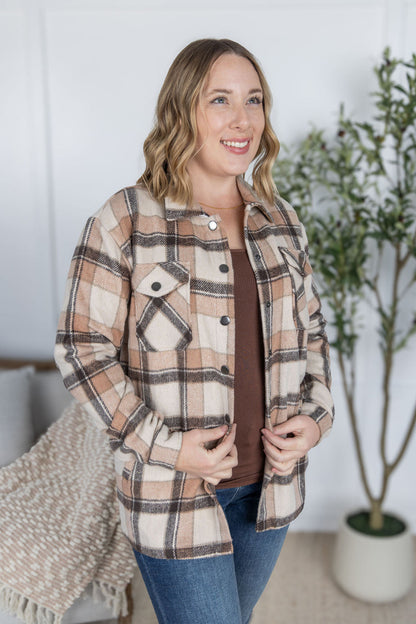 Michelle Mae Norah Plaid Shacket - Beige Mix Plaid
