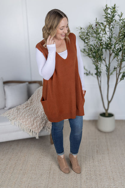Michelle Mae Tunic Sweater Vest - Rust