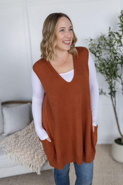 Michelle Mae Tunic Sweater Vest - Rust