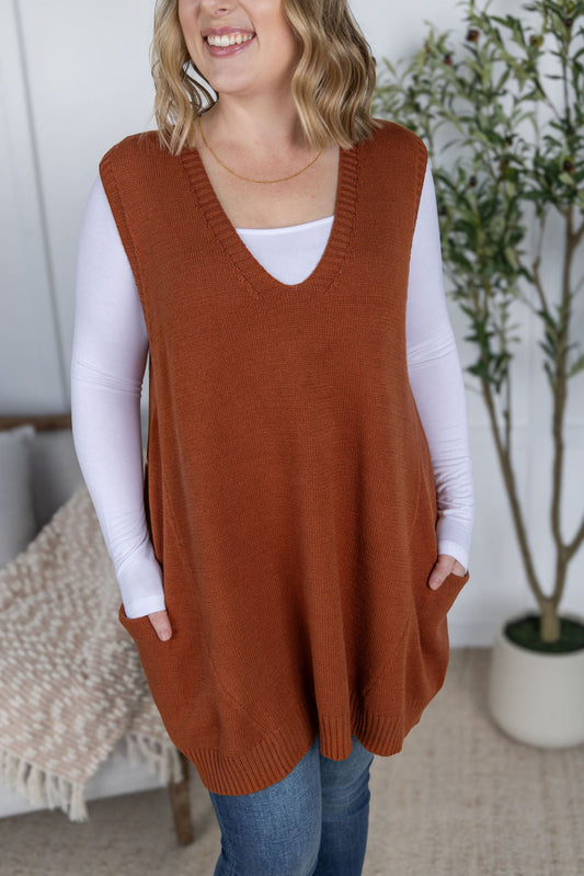 Michelle Mae Tunic Sweater Vest - Rust
