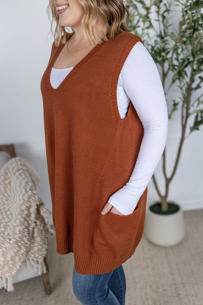 Michelle Mae Tunic Sweater Vest - Rust