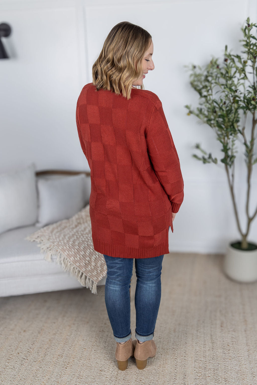 Michelle Mae Chelsea Checkered Cardigan - Brick