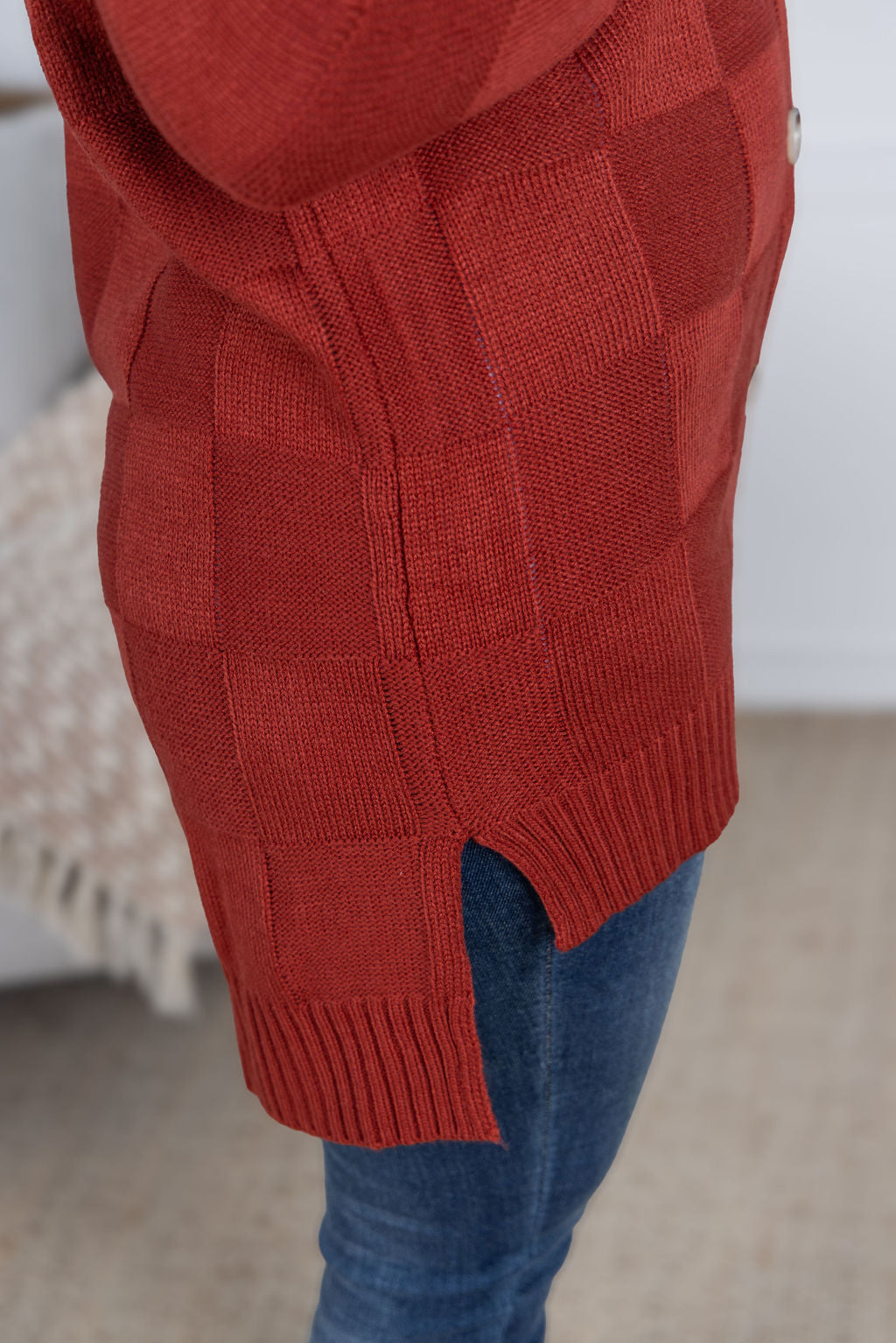 Michelle Mae Chelsea Checkered Cardigan - Brick