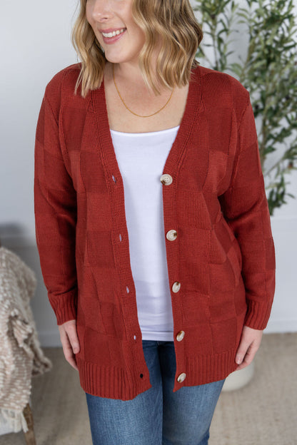 Michelle Mae Chelsea Checkered Cardigan - Brick