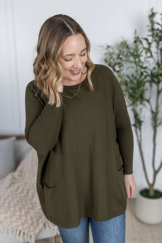 Michelle Mae Naomi Pocket Sweater - Olive