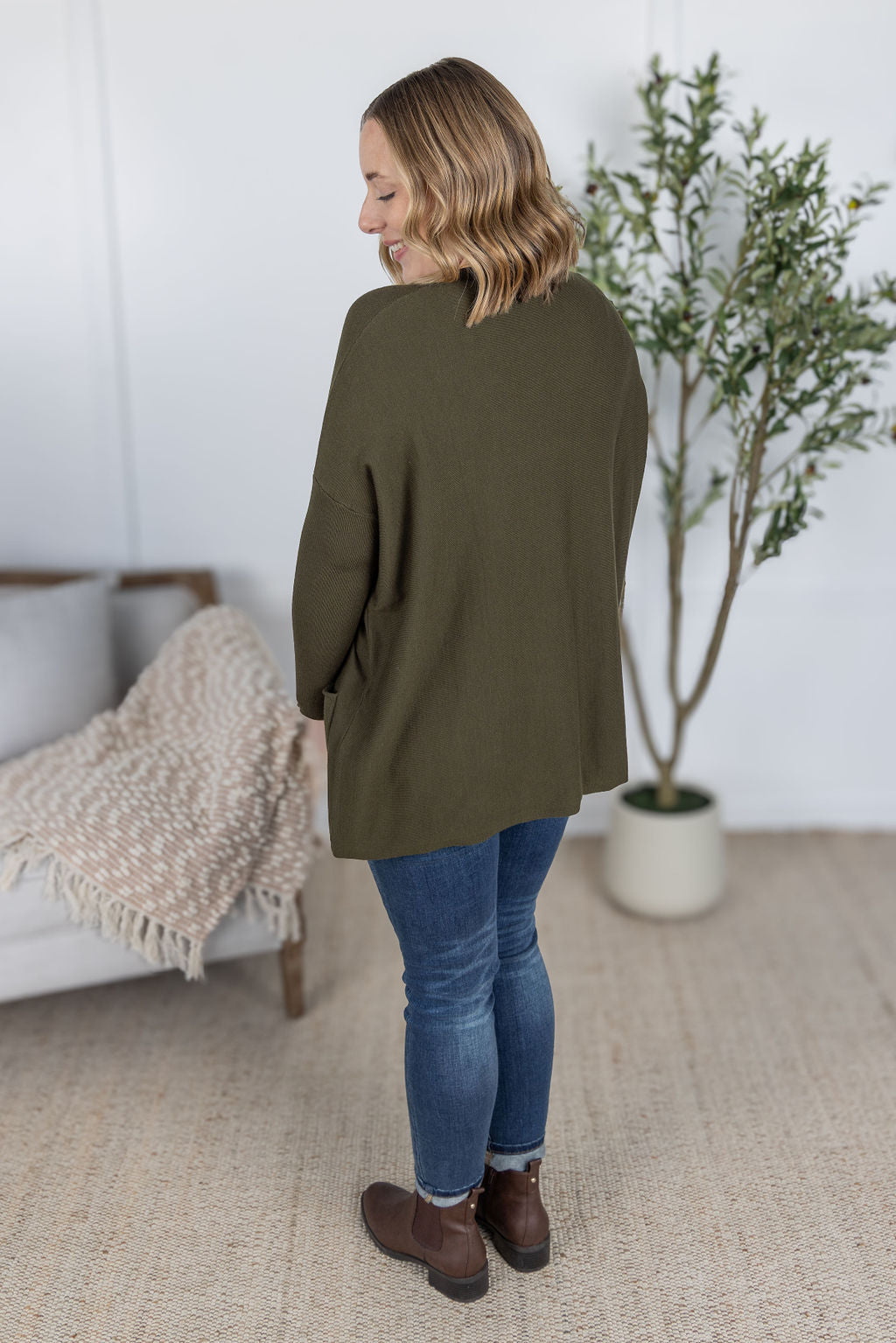 Michelle Mae Naomi Pocket Sweater - Olive