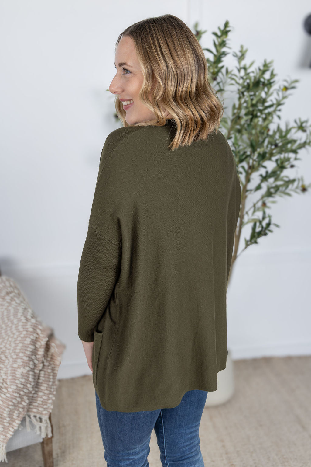 Michelle Mae Naomi Pocket Sweater - Olive