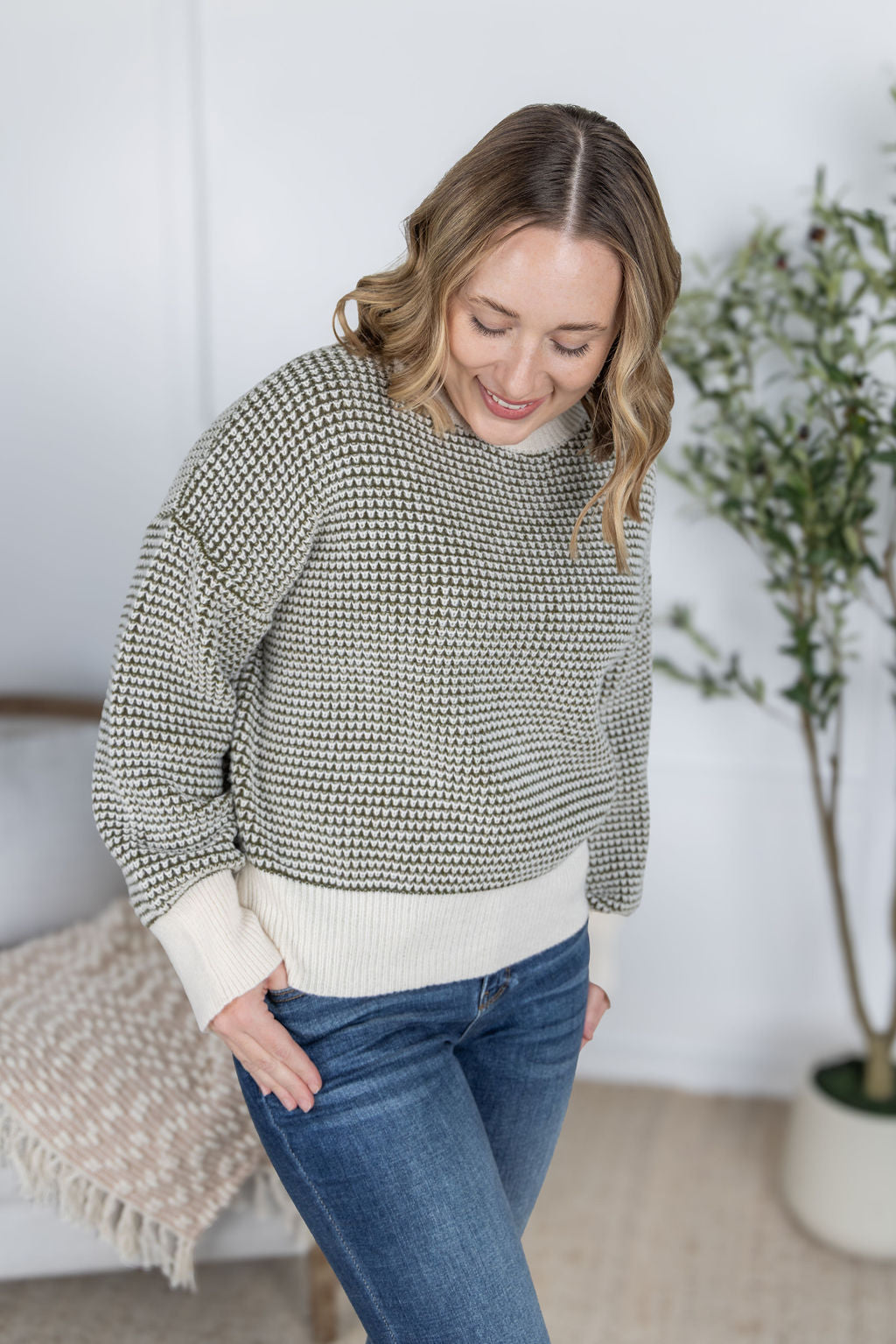 Michelle Mae Charlotte Sweater - Olive and Cream