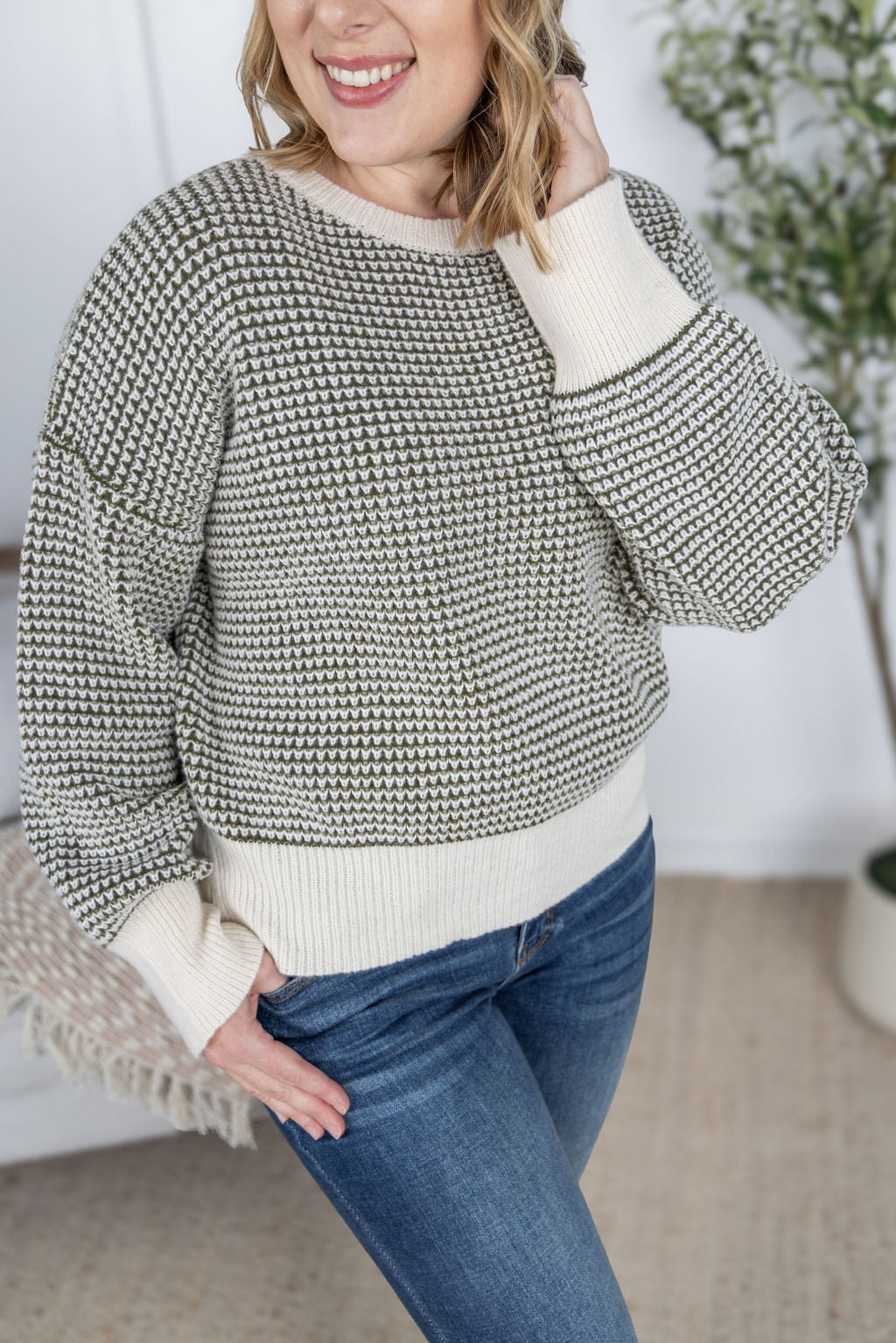 Michelle Mae Charlotte Sweater - Olive and Cream