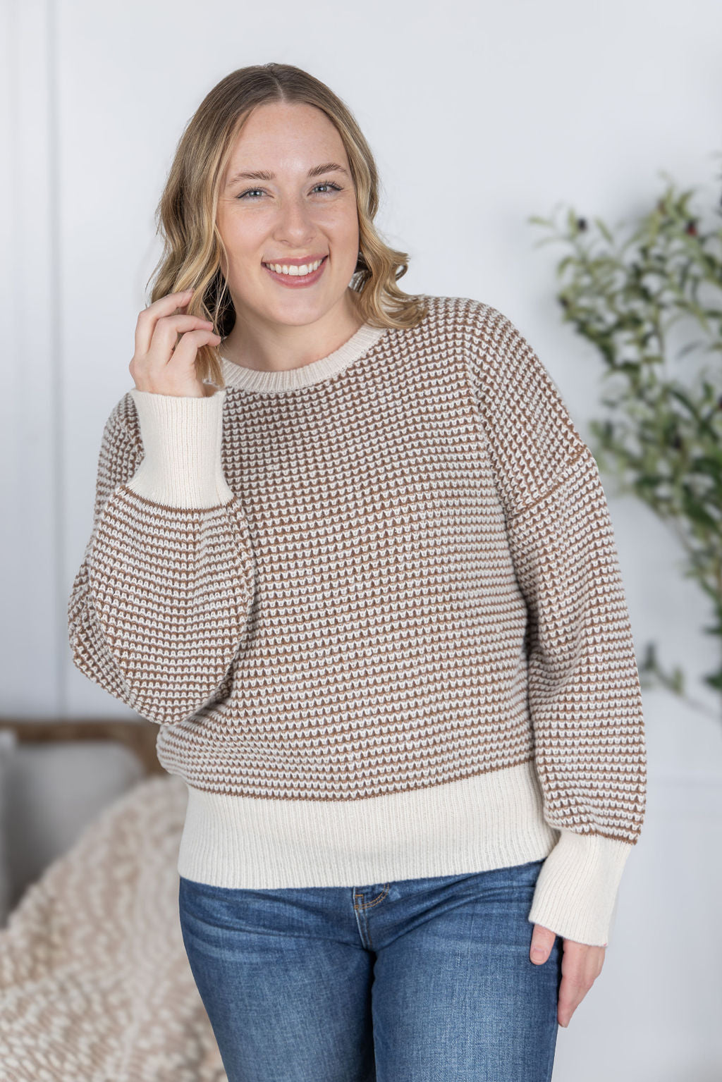 Michelle Mae Charlotte Sweater - Mocha and Cream