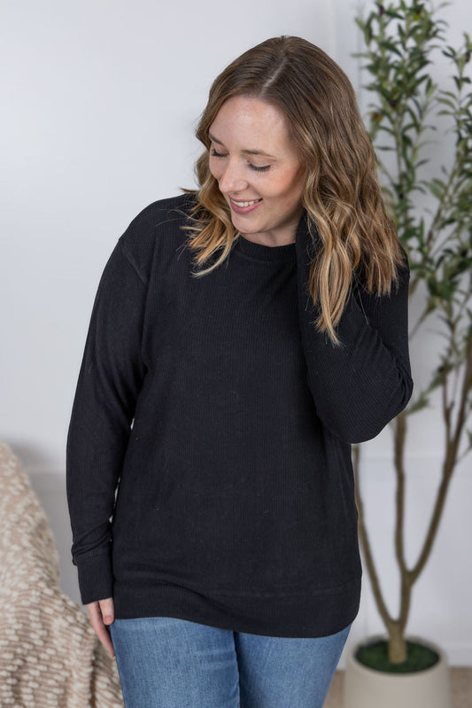 Michelle Mae Corrine Ribbed Pullover Top - Black