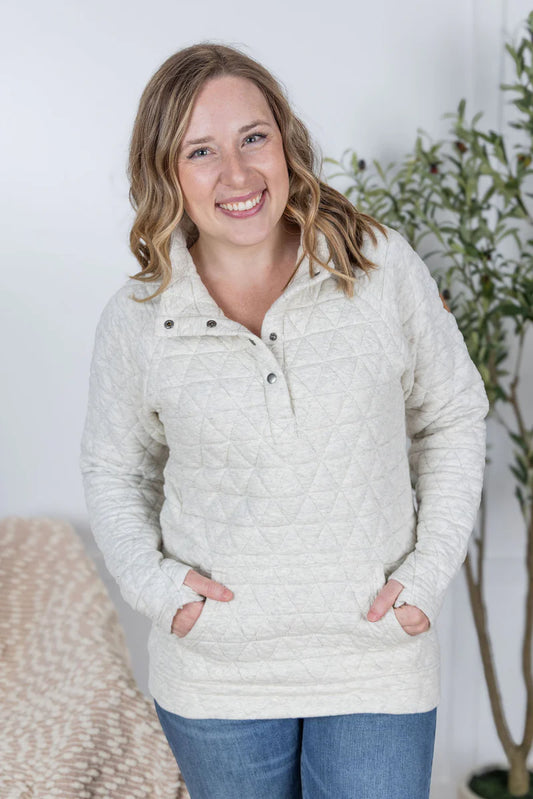 Michelle Mae Geometric Button Snap Pullover - Oatmeal