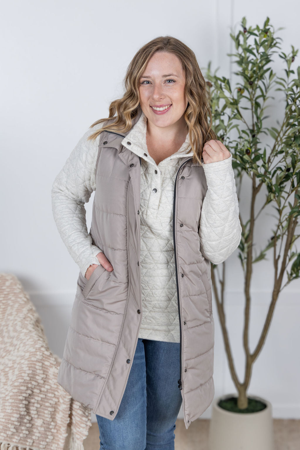 Michelle Mae Harlow Long Vest - Latte