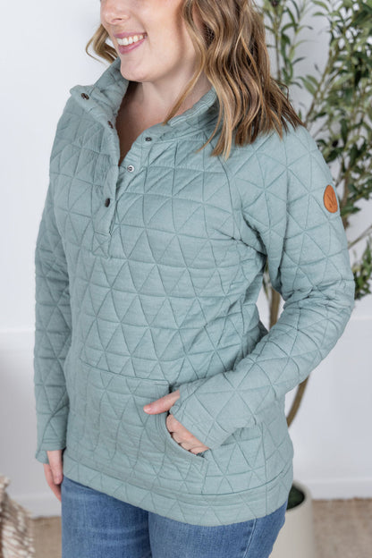 Michelle Mae Geometric Button Snap Pullover - Sage
