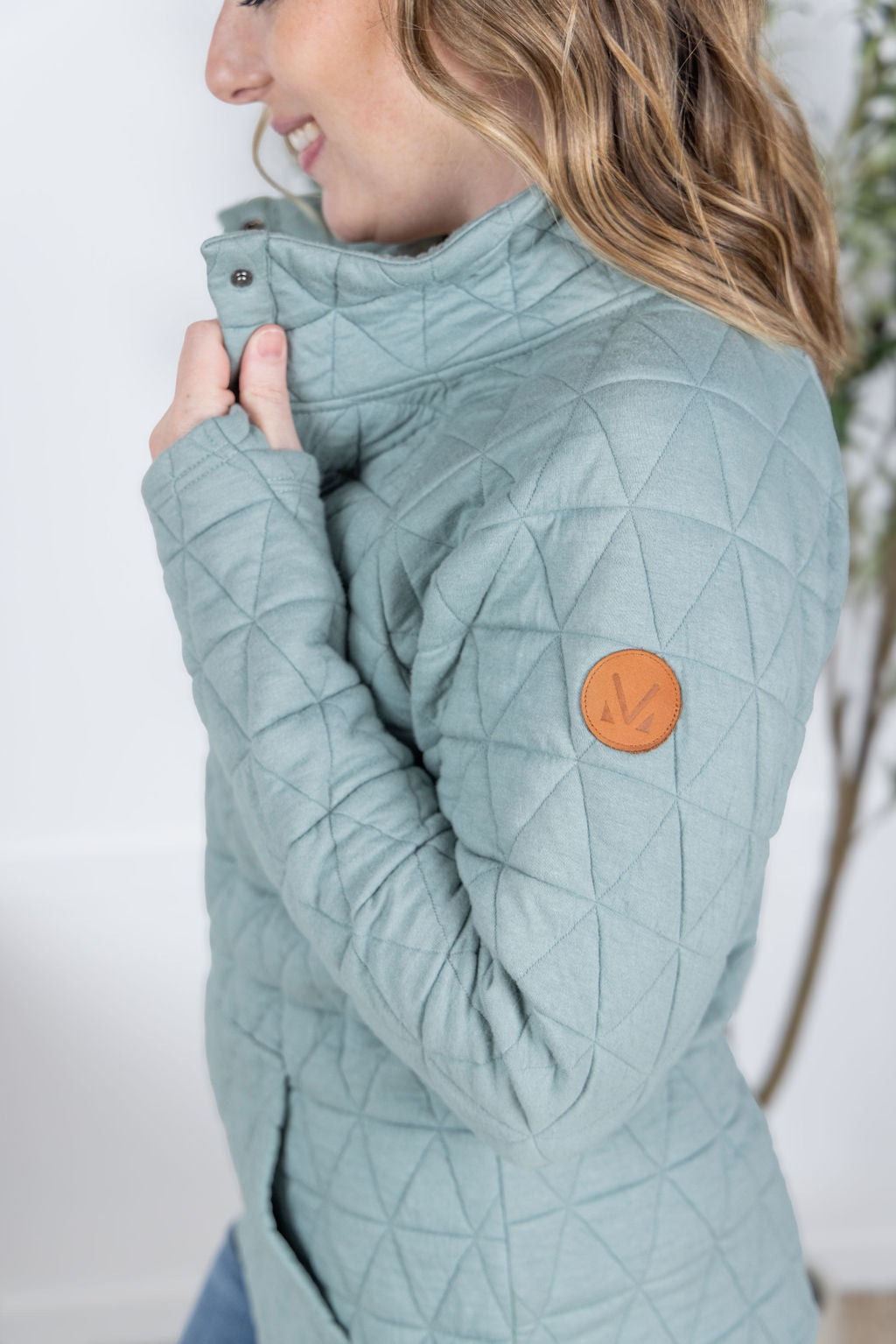 Michelle Mae Geometric Button Snap Pullover - Sage