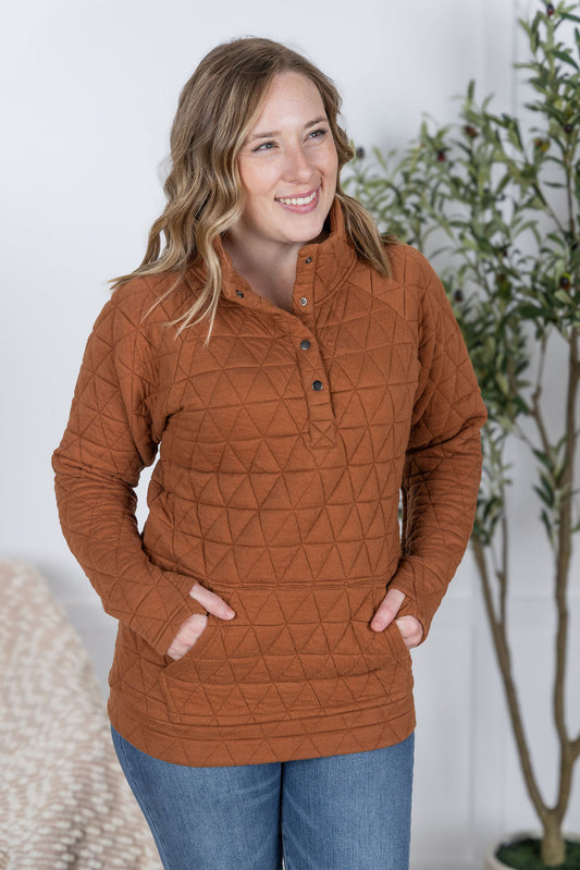 Michelle Mae Geometric Button Snap Pullover - Rust