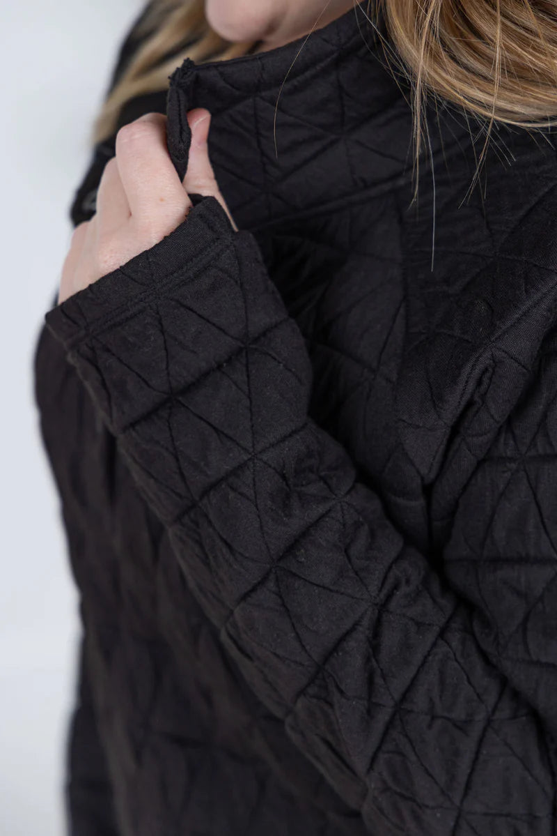 Michelle Mae Geometric Button Snap Pullover - Black