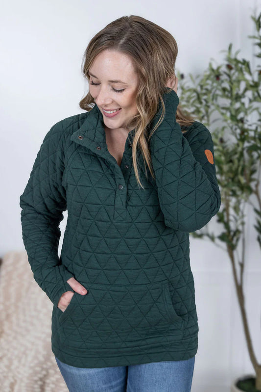 Michelle Mae Geometric Button Snap Pullover - Hunter Green