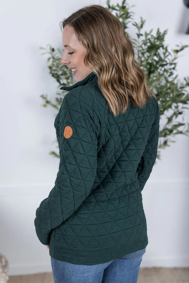 Michelle Mae Geometric Button Snap Pullover - Hunter Green