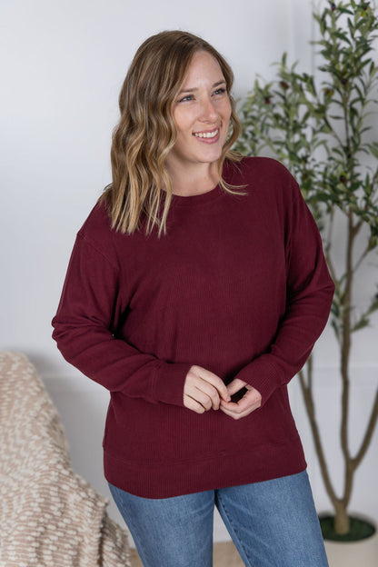 Michelle Mae Corrine Ribbed Pullover Top - Burgundy