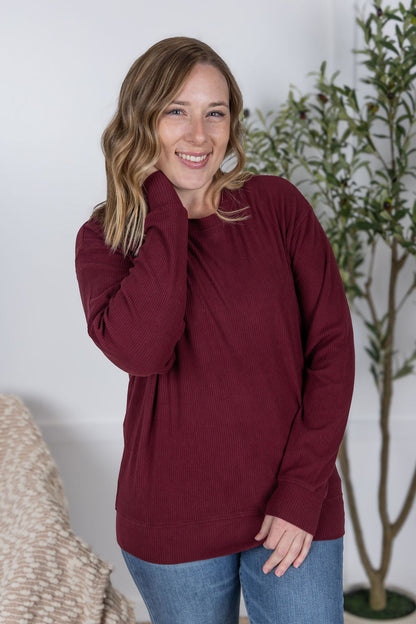 Michelle Mae Corrine Ribbed Pullover Top - Burgundy