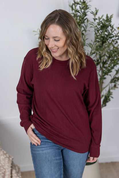 Michelle Mae Corrine Ribbed Pullover Top - Burgundy